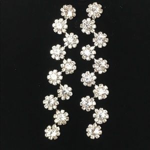 Long Crystal & Rhinestone Drop Bridal Earrings